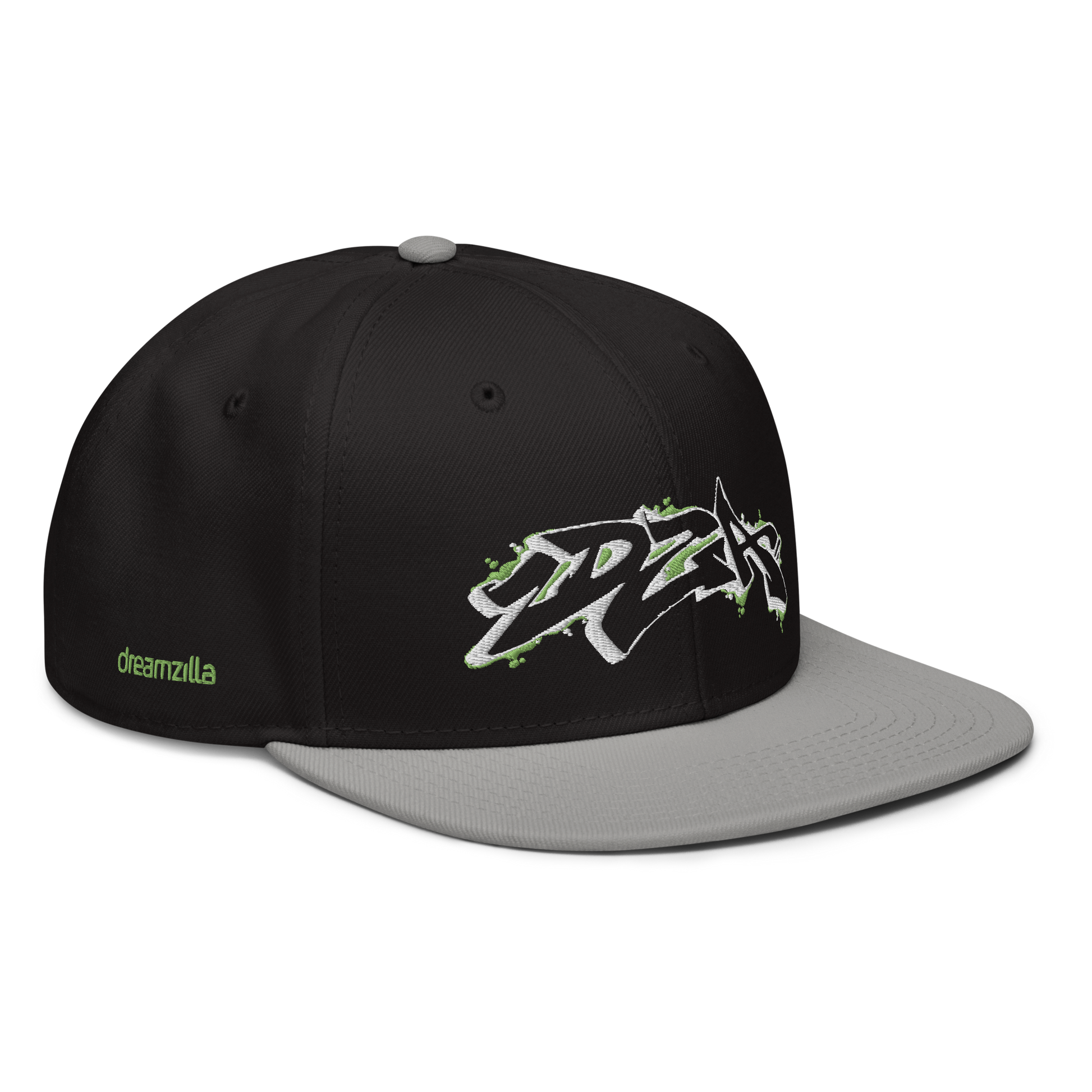 Angled View of Graffiti DZA Snapback by Sanitor in Black with Gray Brim