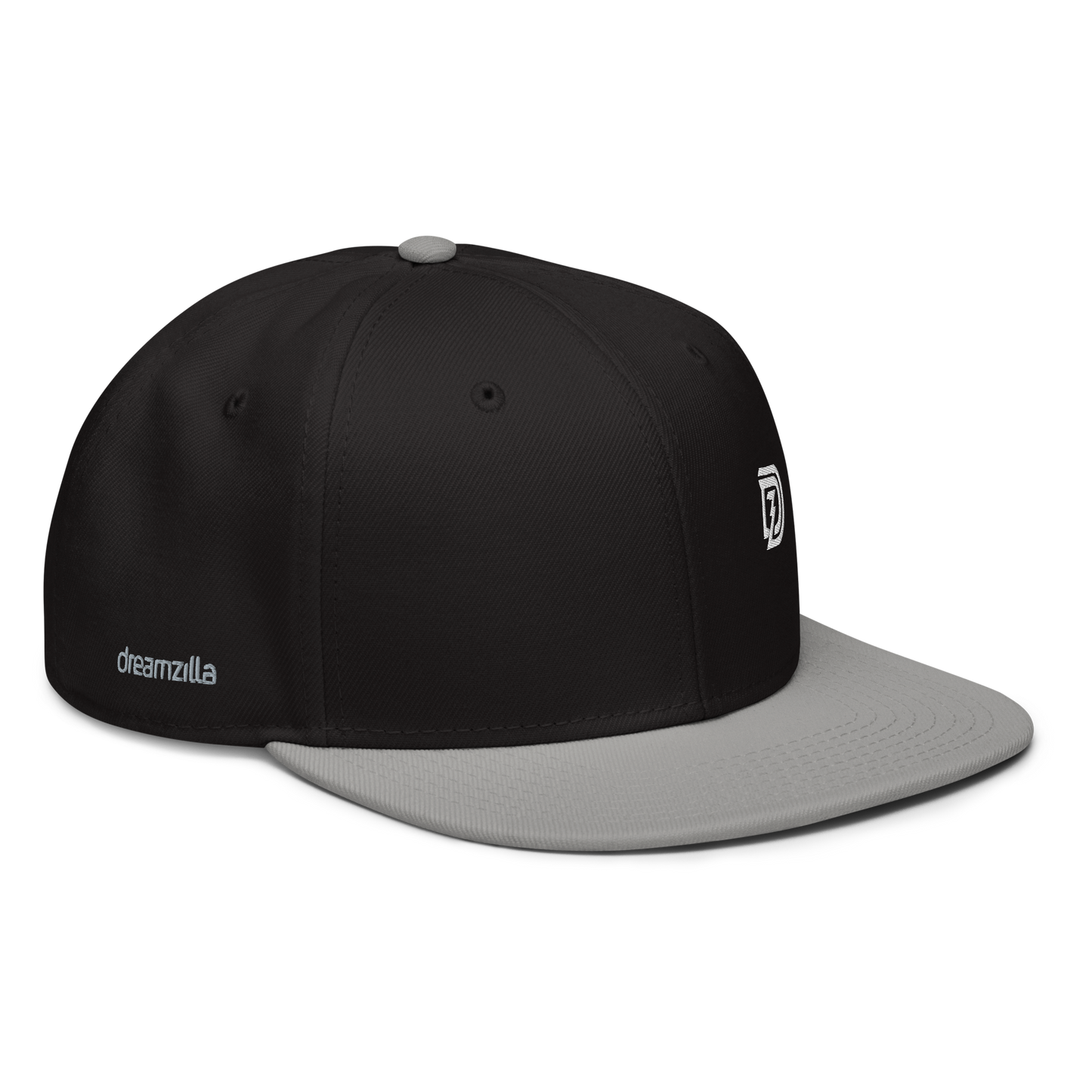 Angled View of DZ Monochrome Snapback in Black with Gray Brim