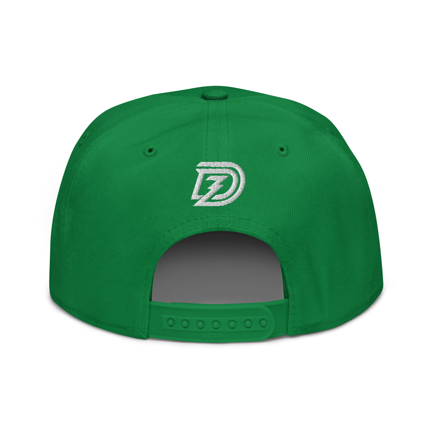 Back of Neurodiversity Rainbow Infinity Snapback in Kelly Green