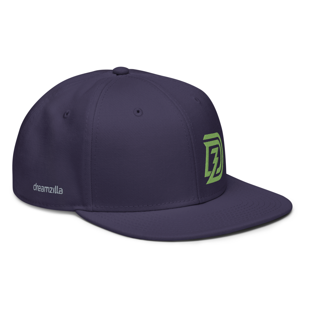 Angled View of DZ Snapback in Navy Blue