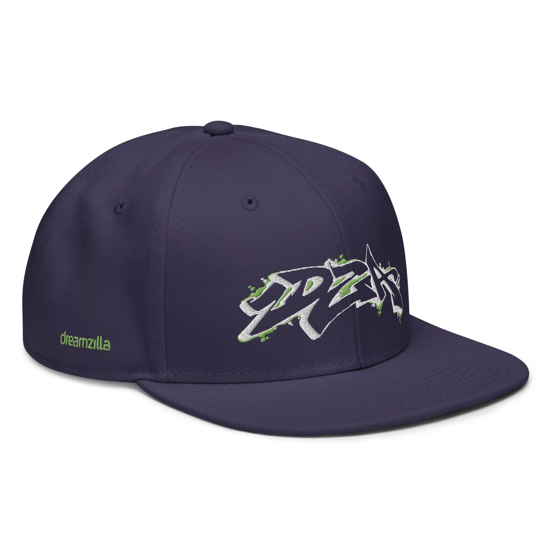 Angled view of Graffiti DZA Snapback by Sanitor in Navy Blue