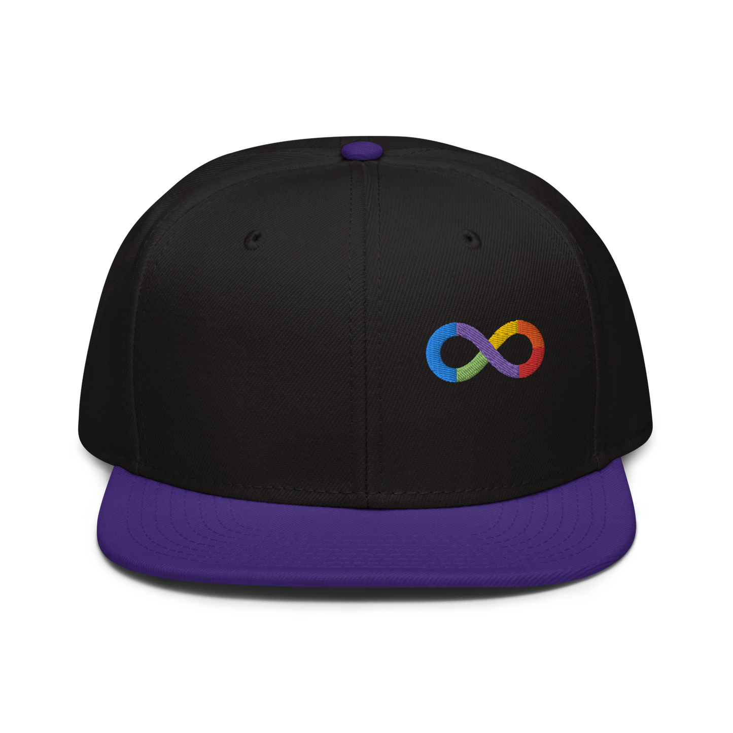 Neurodiversity Rainbow Infinity Snapback in Black with Purple Brim