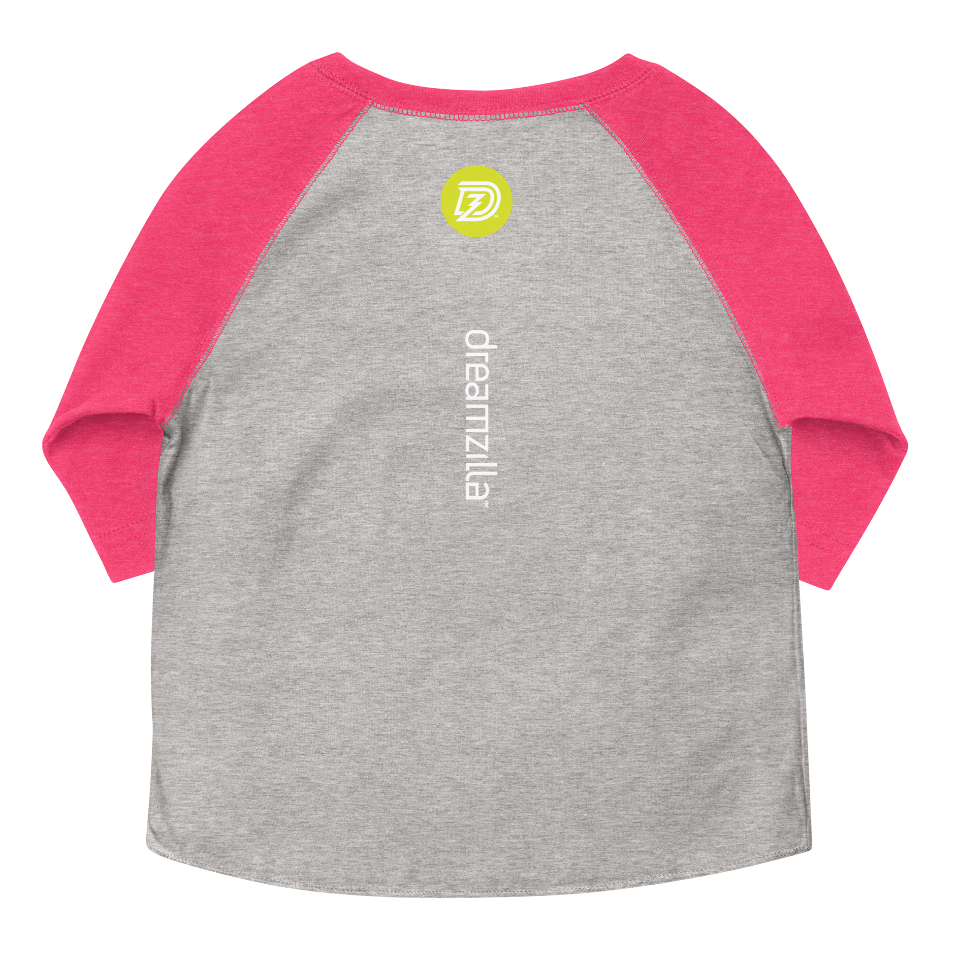 Back of Team Zilla 2022 Toddler Shirt in Vintage Heather with Vintage Hot Pink Sleeves