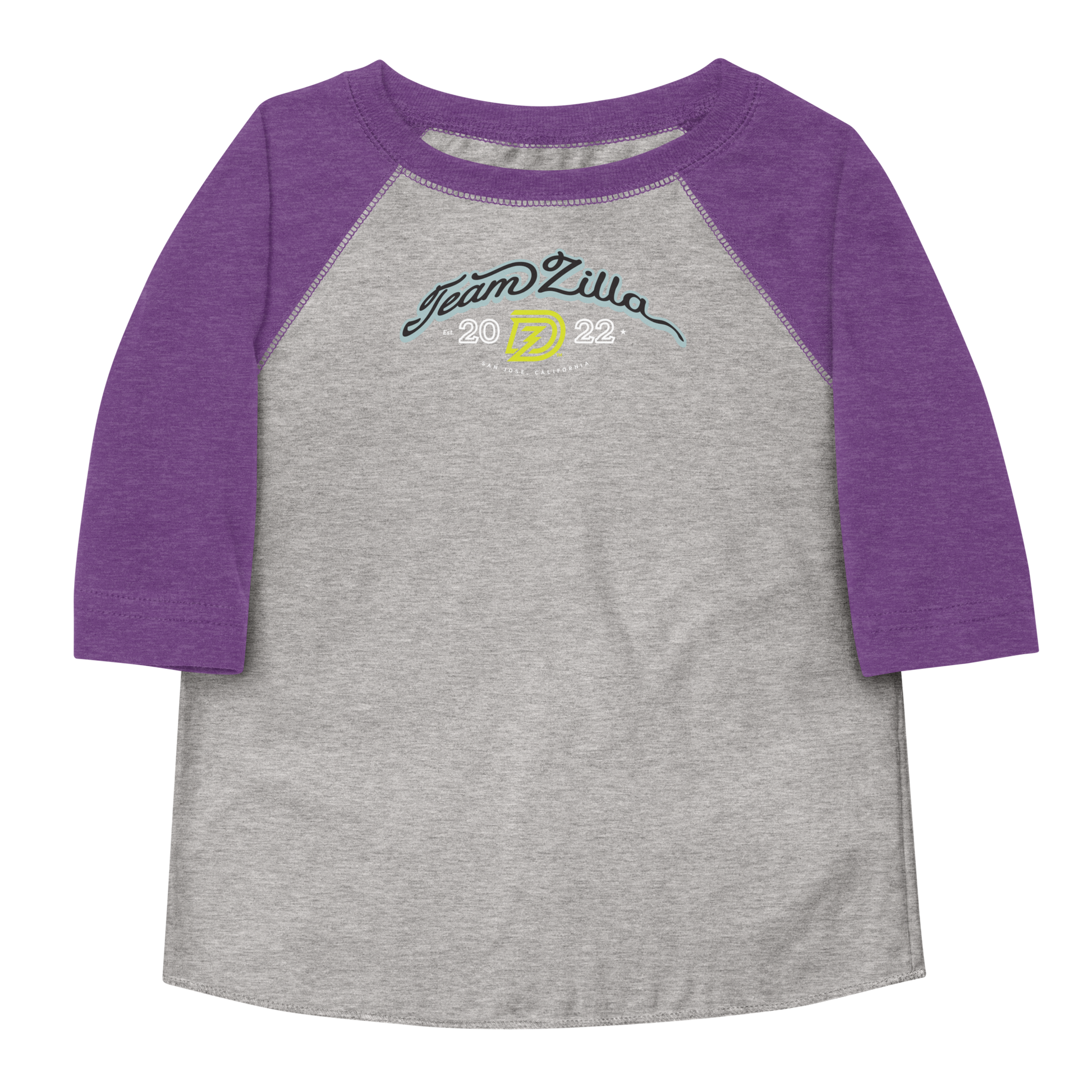 Team Zilla 2022 Toddler Shirt in Vintage Heather with Vintage Purple Sleeves