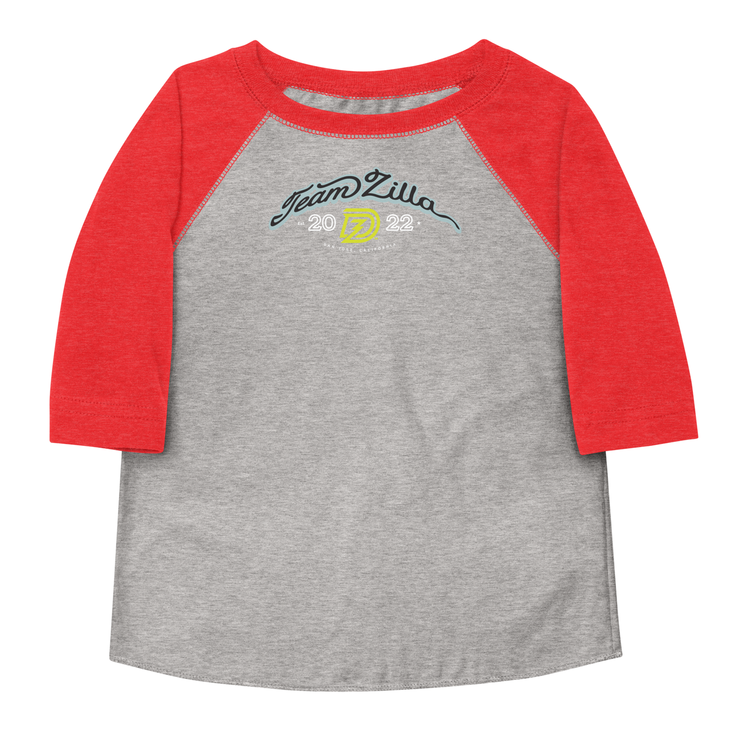 Team Zilla 2022 Toddler Shirt in Vintage Heather with Vintage Red Sleeves