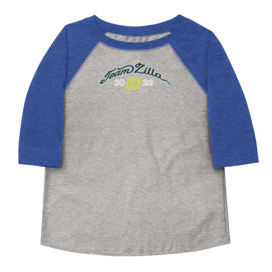Team Zilla 2022 Toddler Shirt in Vintage Heather with Vintage Royal Sleeves