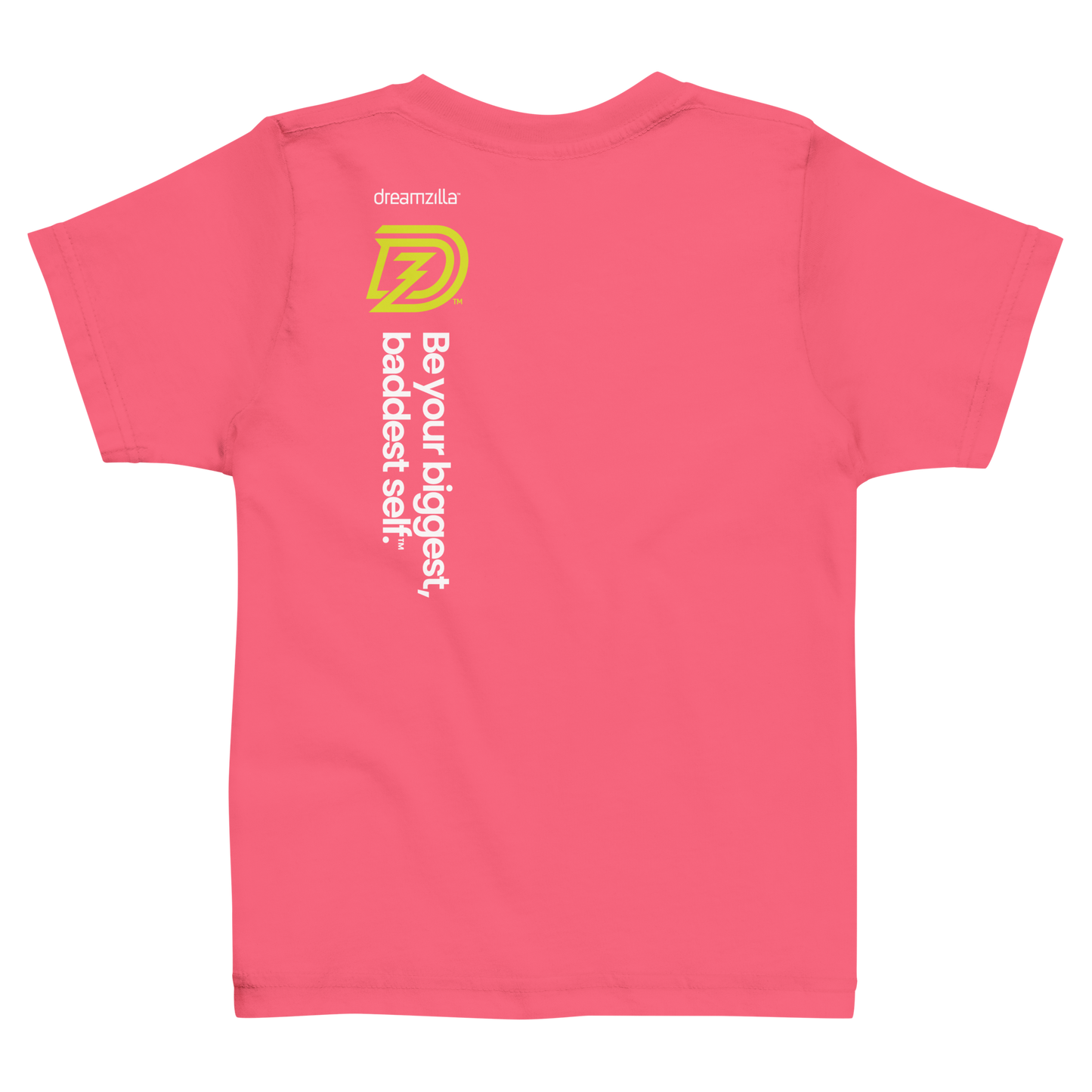 Back of Baby Zilla Toddler Short Sleeve Tee in Hot Pink