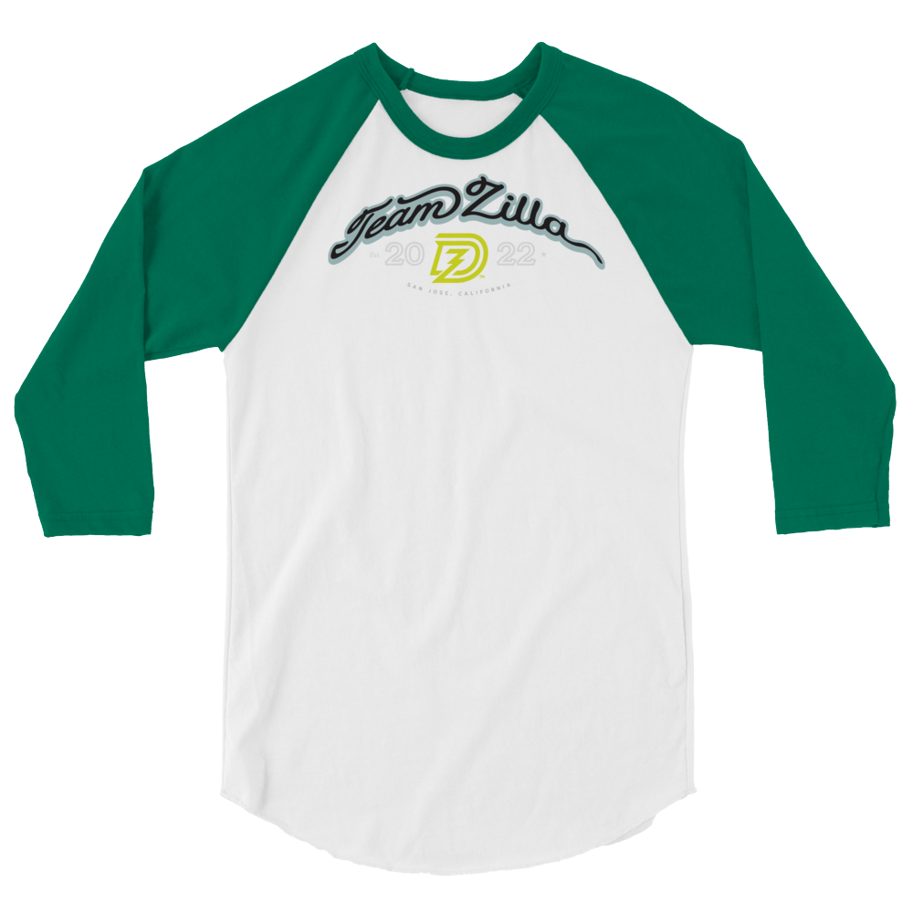 Team Zilla 2022 3/4 Sleeve Shirt in White with Kelly Sleeves