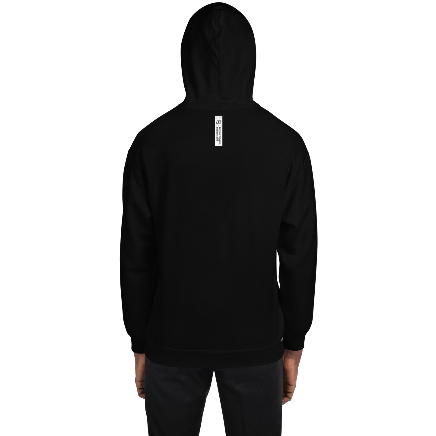 Back of DZ Monochrome Embroidered Unisex Hoodie in Black