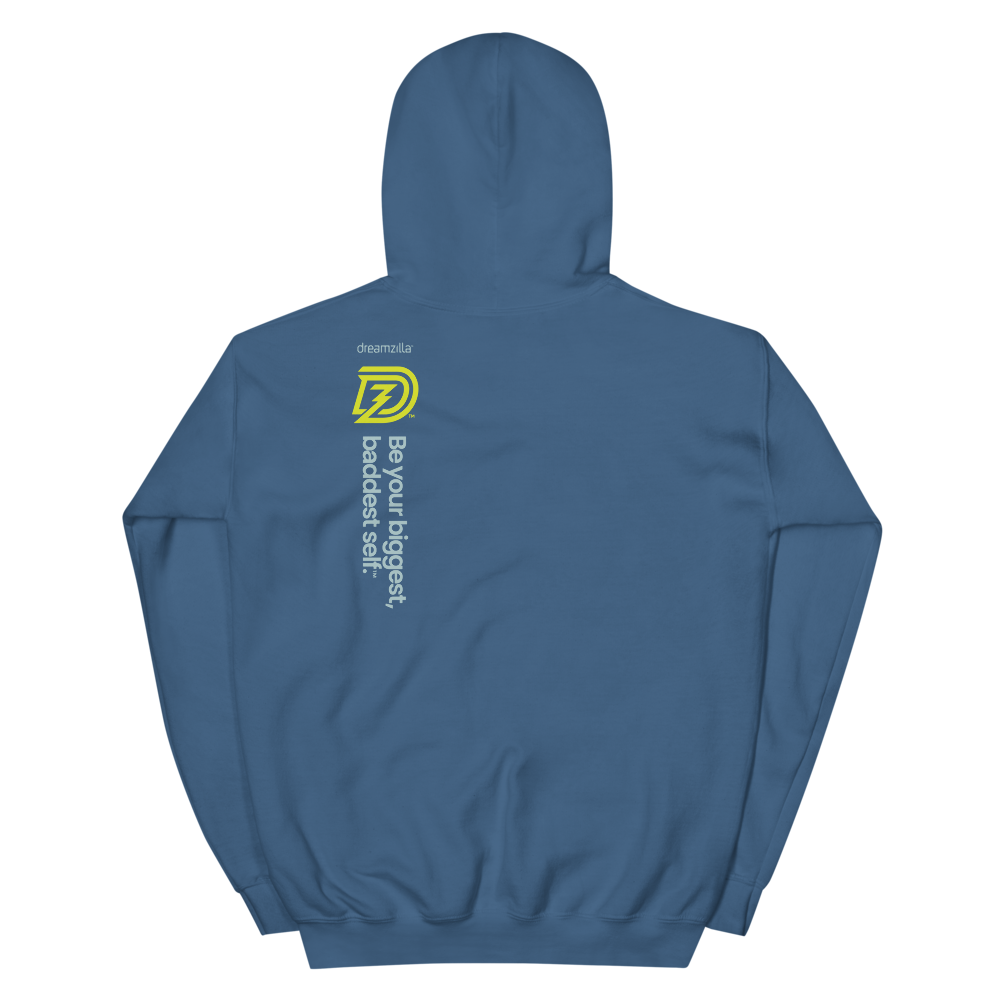 Back of DZ Unisex Hoodie in Indigo Blue