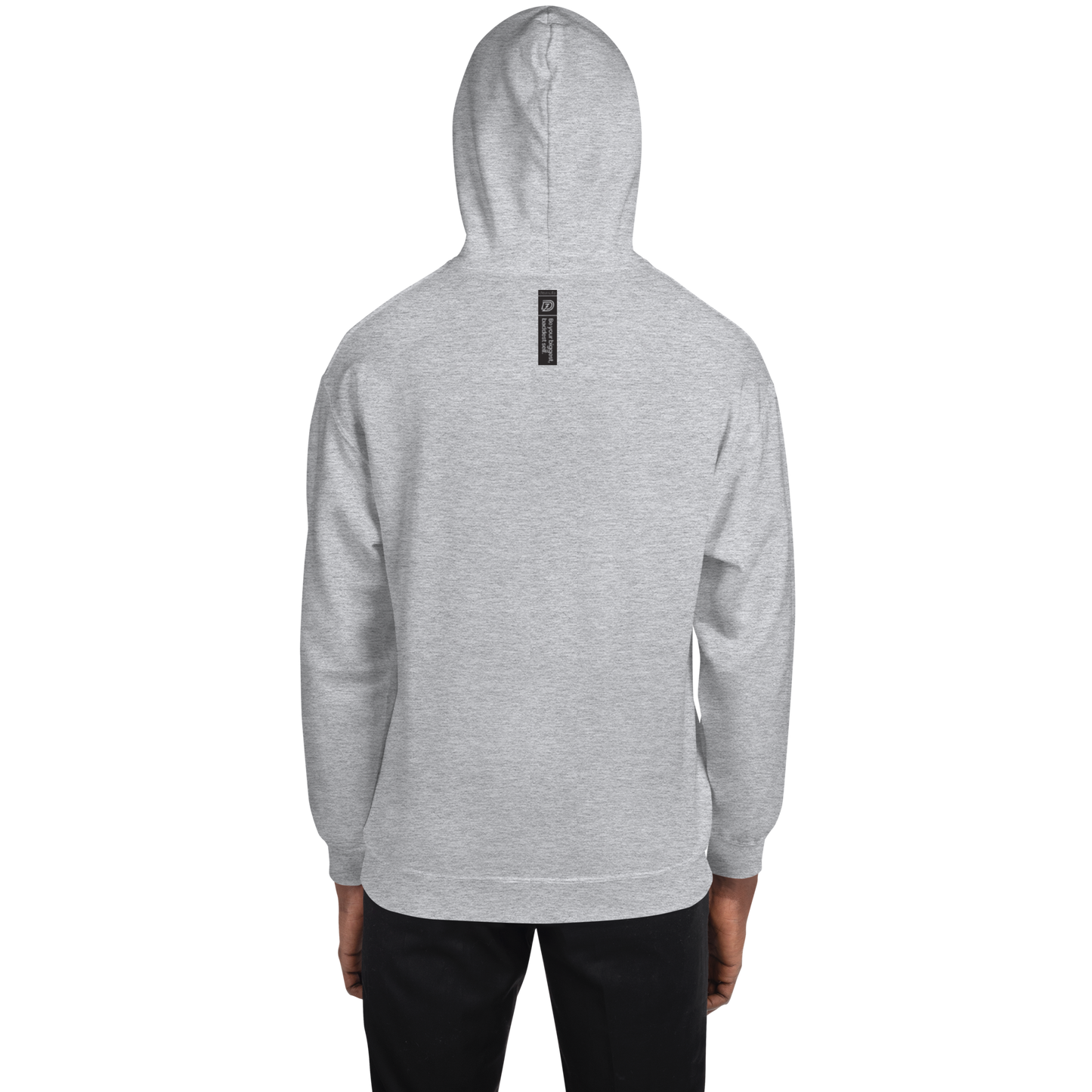 Back of DZ Monochrome Embroidered Unisex Hoodie in Grey