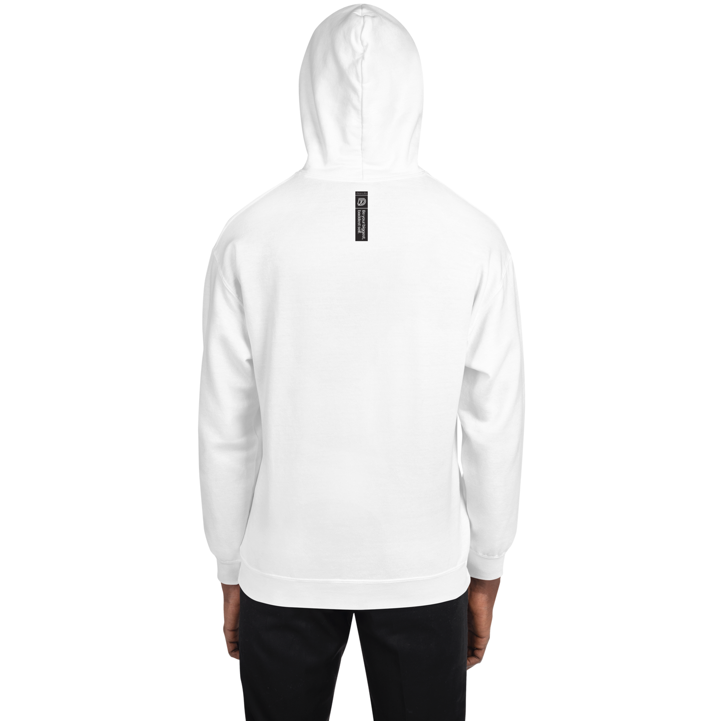 Back of DZ Monochrome Embroidered Unisex Hoodie in White