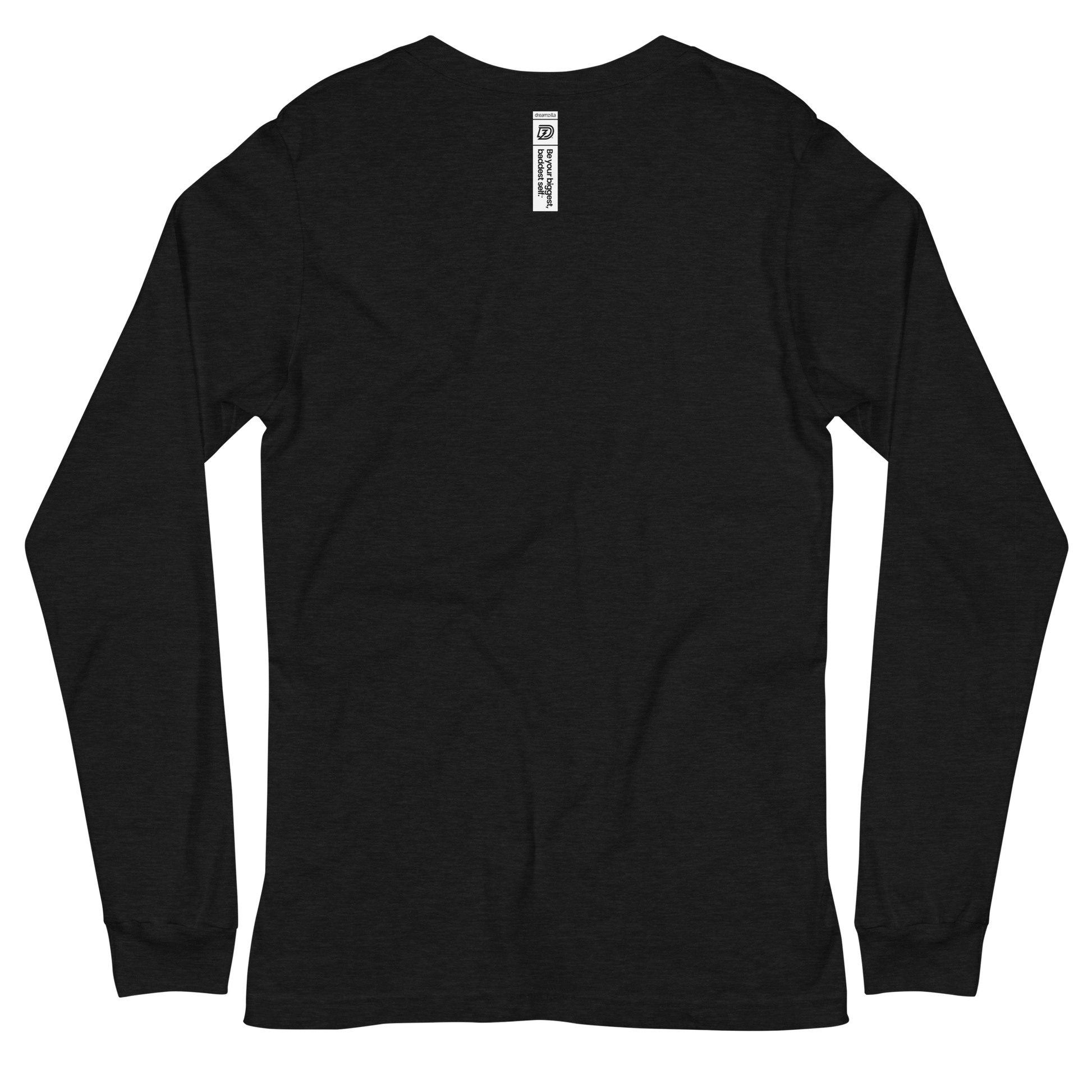 Back of DZ Monochrome Embroidered Unisex Long Sleeve Tee in Black Heather