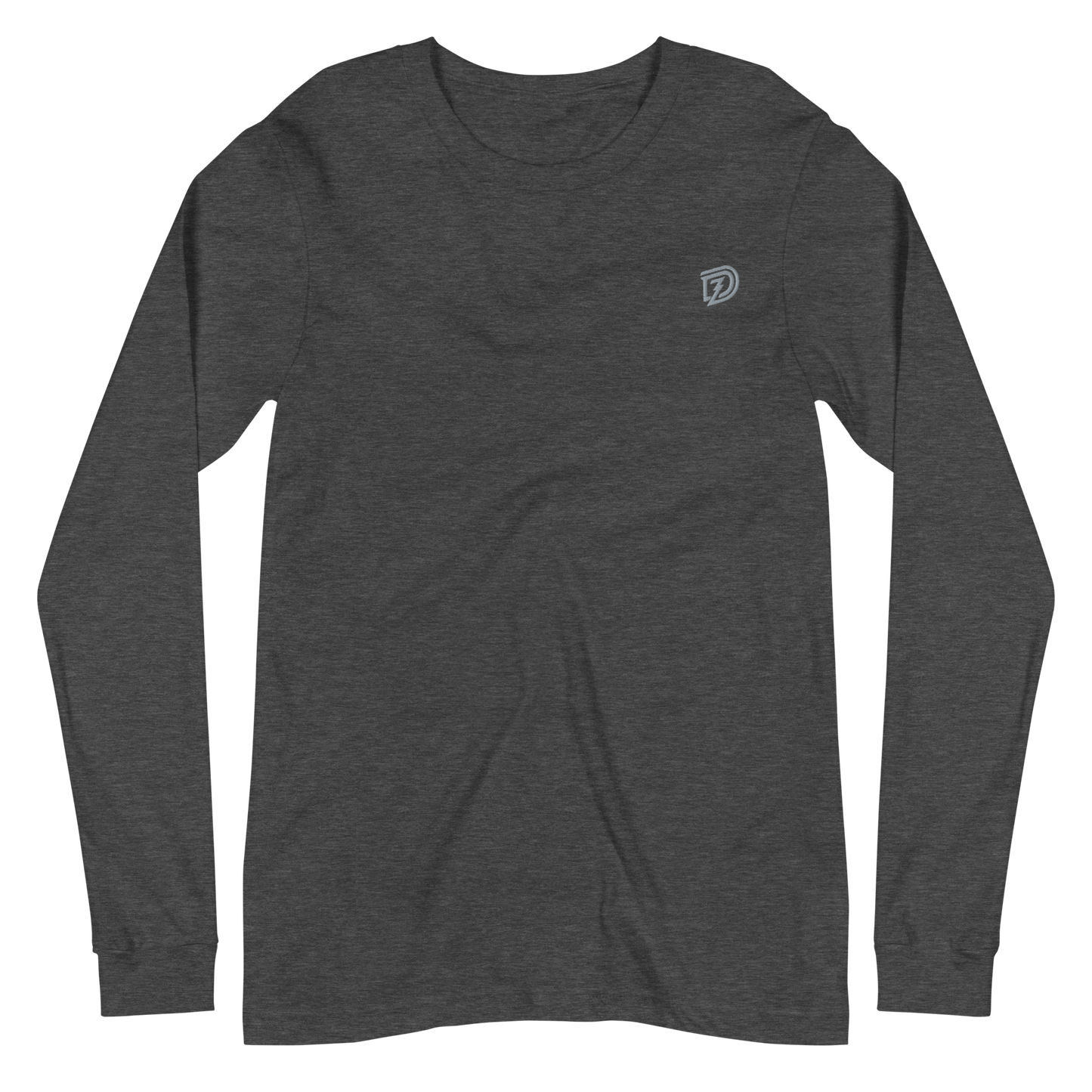 DZ Monochrome Embroidered Unisex Long Sleeve Tee in Dark Grey Heather