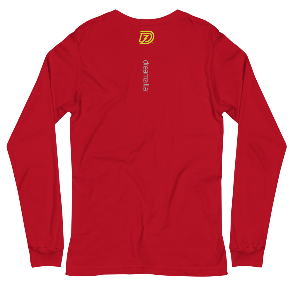 Back of Be Your Biggest Baddest Self Unisex Long Sleeve Tee in Red
