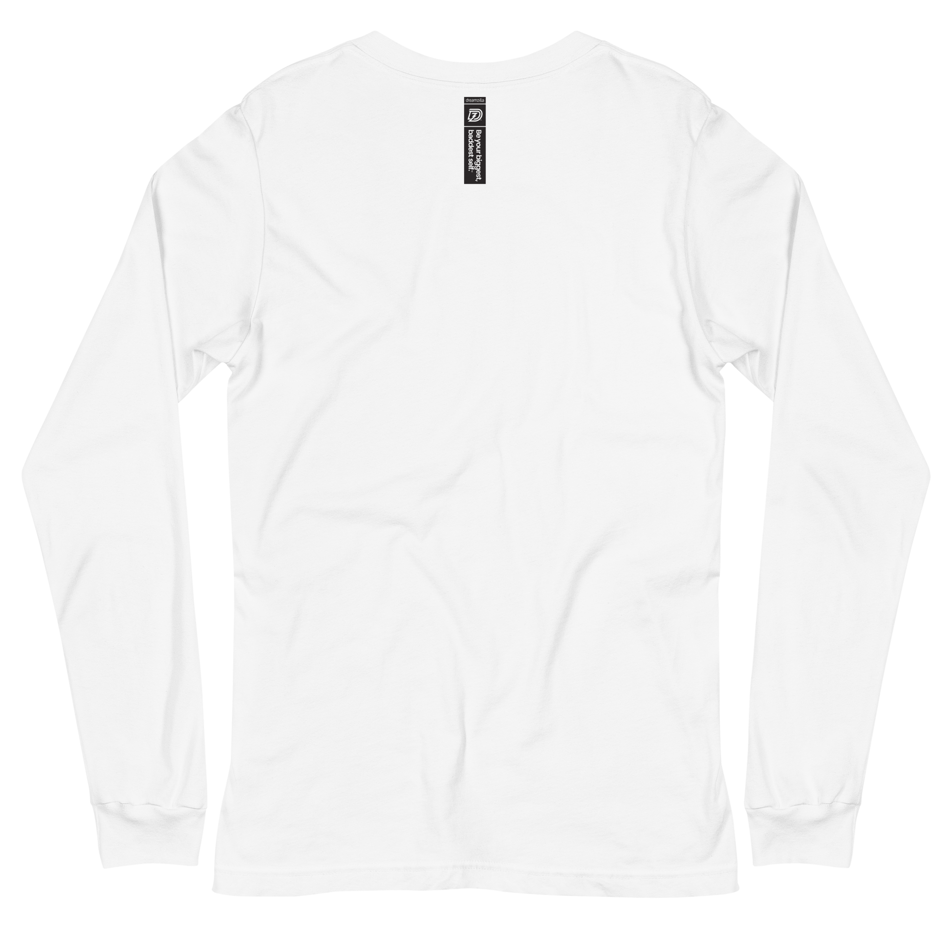 Back of DZ Monochrome Embroidered Unisex Long Sleeve Tee in White