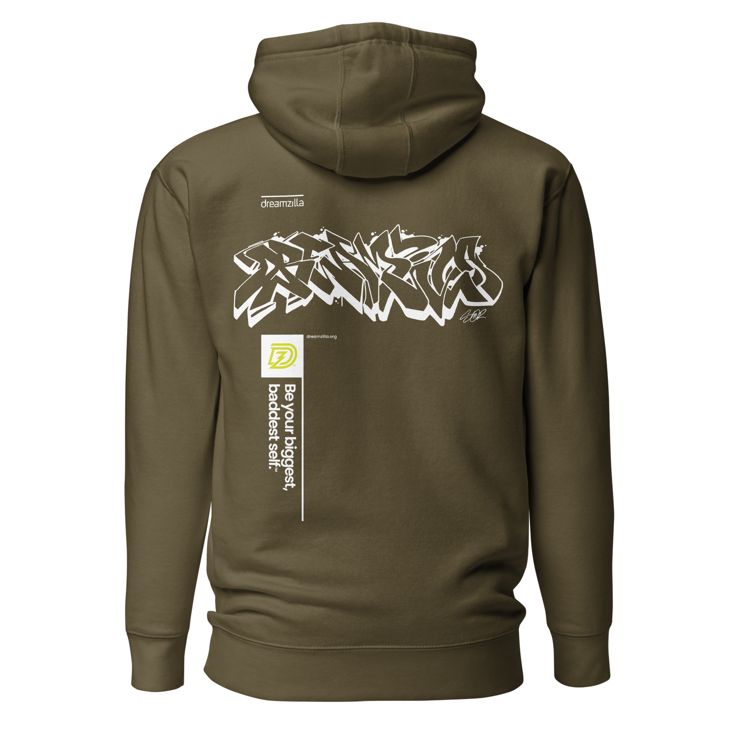 Back of Graffiti Tag+Wildstyle by Sanitor Unisex Hoodie in Military Green
