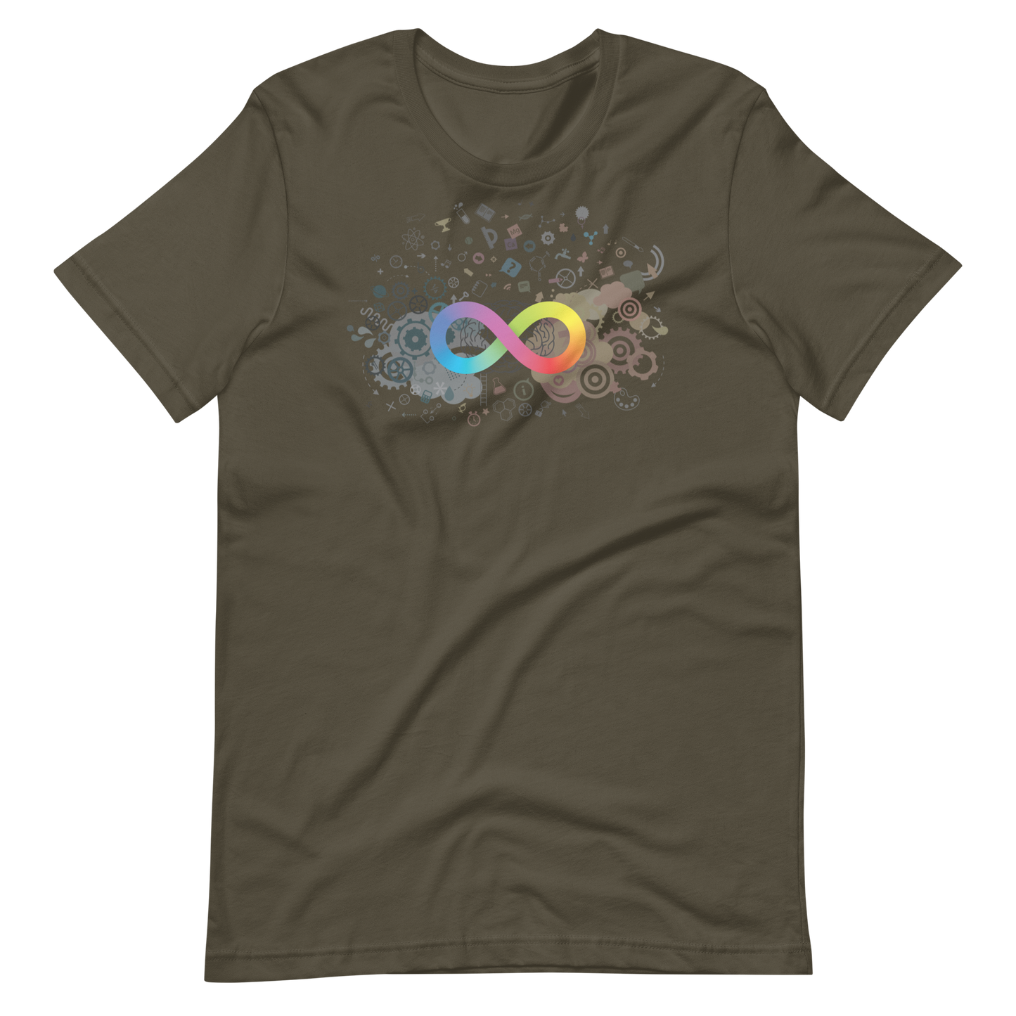 Neurodiversity Rainbow Infinity Unisex Tee in Army