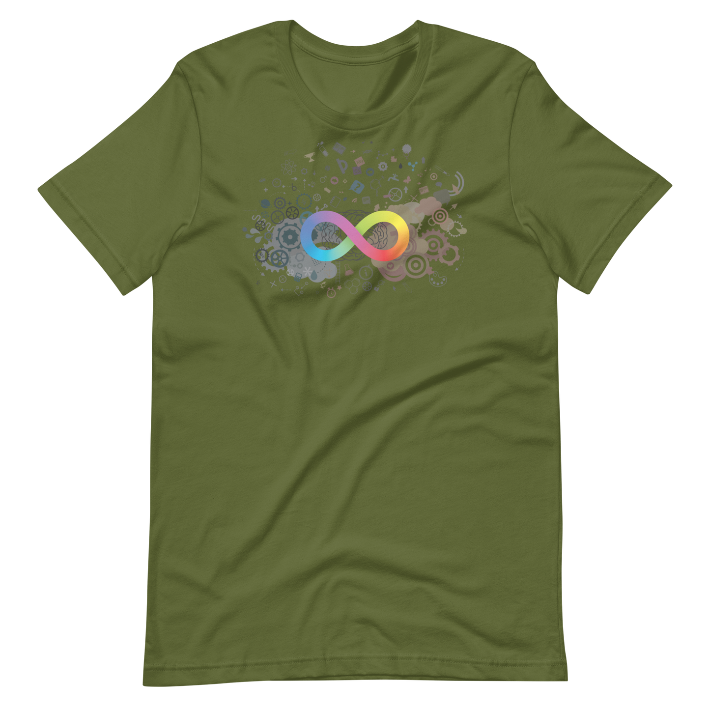 Neurodiversity Rainbow Infinity Unisex Tee in Olive