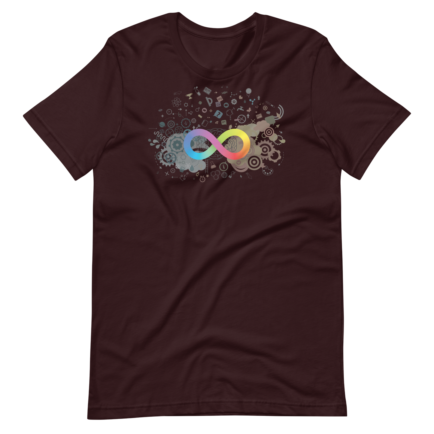 Neurodiversity Rainbow Infinity Unisex Tee in Oxblood Black