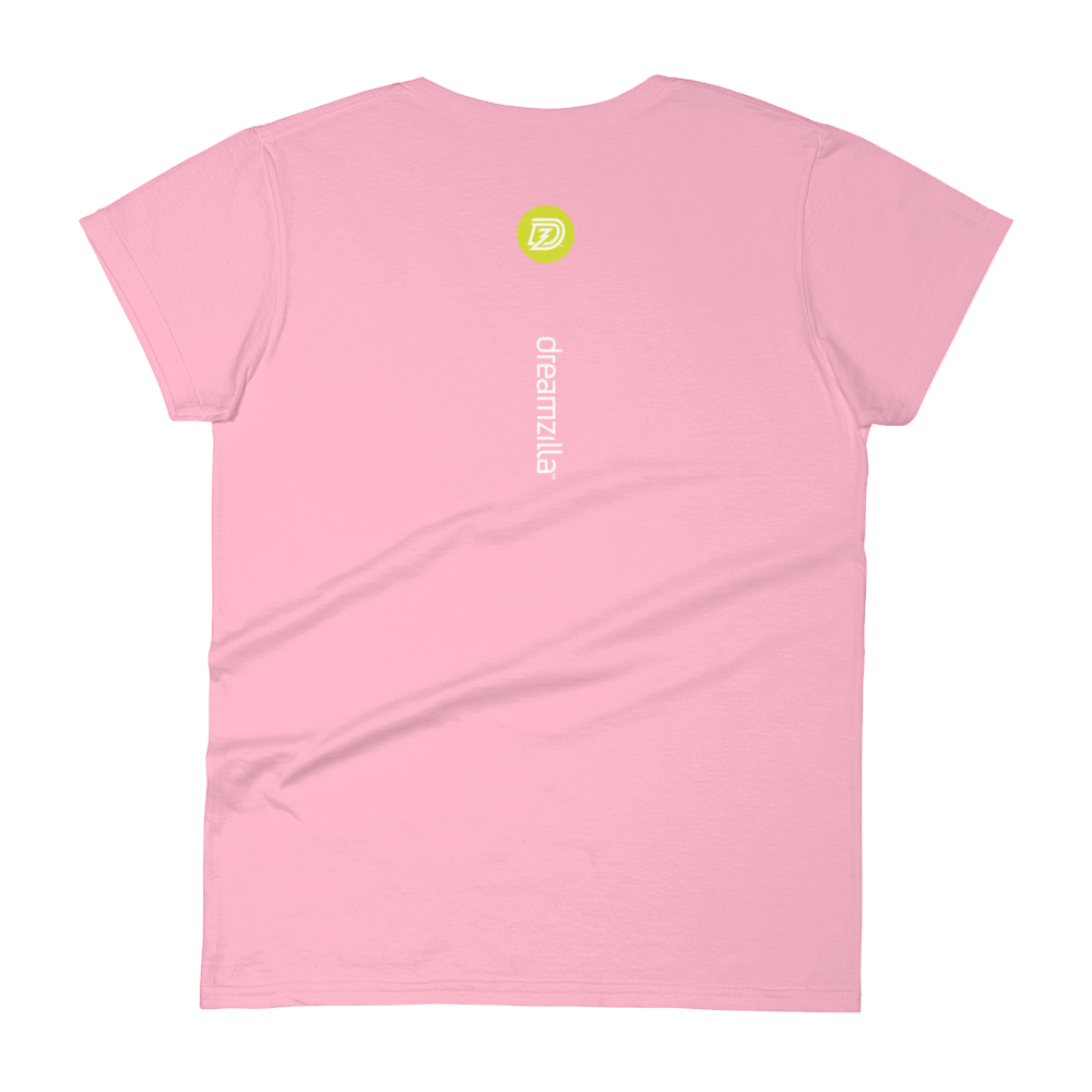 Back of Baby Zilla Women’s Fashion Tee in Charity Pink