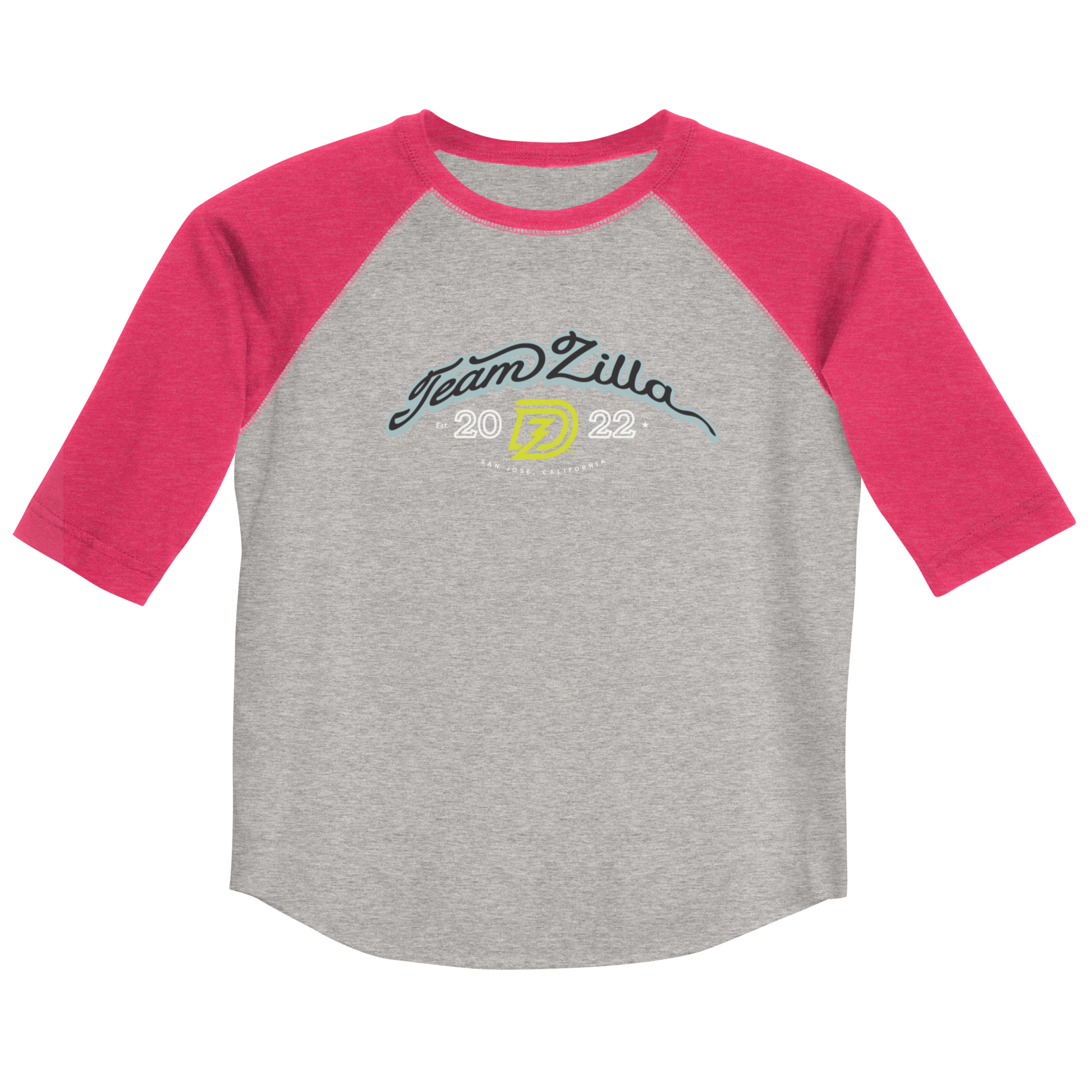 Team Zilla 2022 Youth Shirt in Vintage Heather with Vintage Hot Pink Sleeves