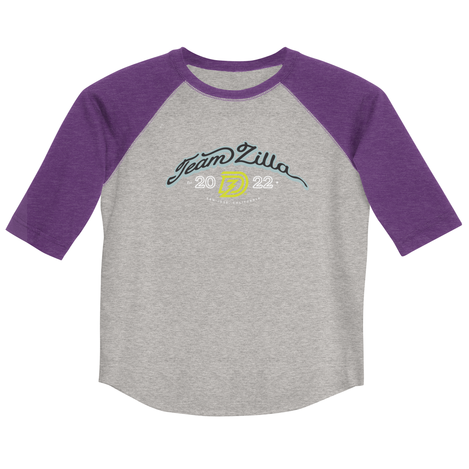 Team Zilla 2022 Youth Shirt in Vintage Heather with Vintage Purple Sleeves