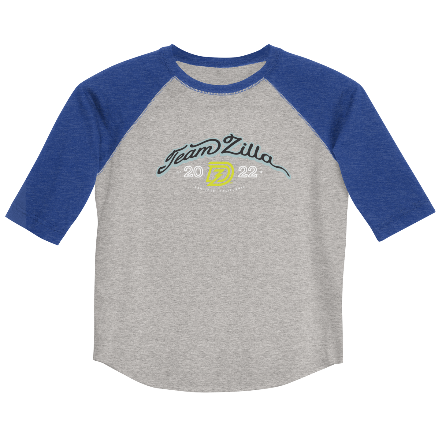 Team Zilla 2022 Youth Shirt in Vintage Heather with Vintage Royal Sleeves