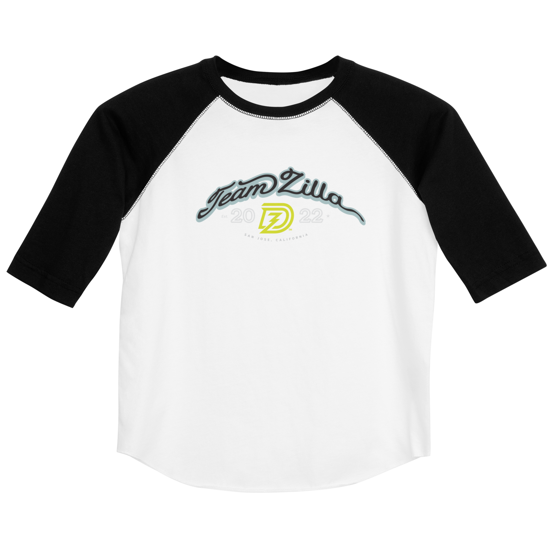 Team Zilla 2022 Youth Shirt in White with Black Sleeves