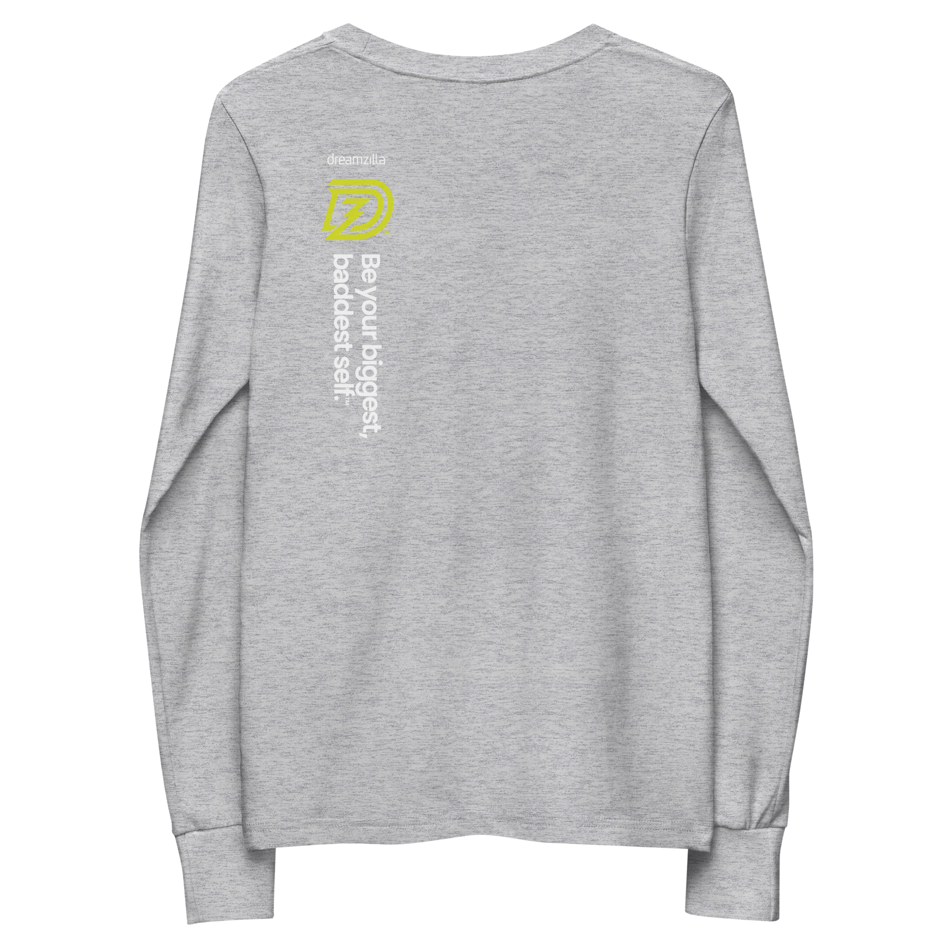 Back of Baby Zilla Youth Long Sleeve Tee in Athletic Heather