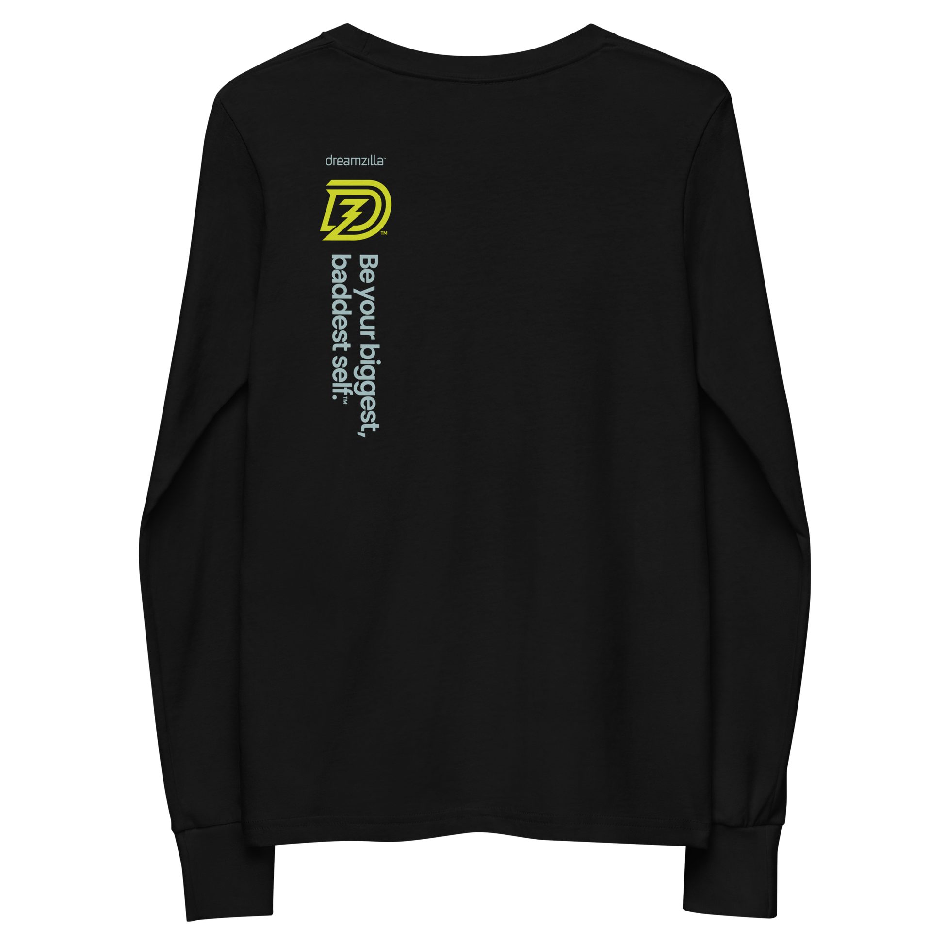Back of Baby Zilla Youth Long Sleeve Tee in Black