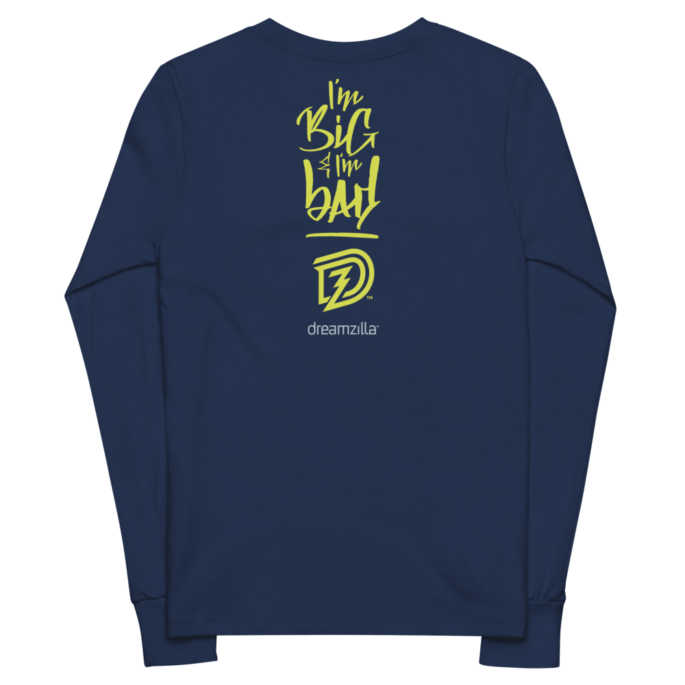 Back of Big and Bad - Youth Long Sleeve Tee in Navy
