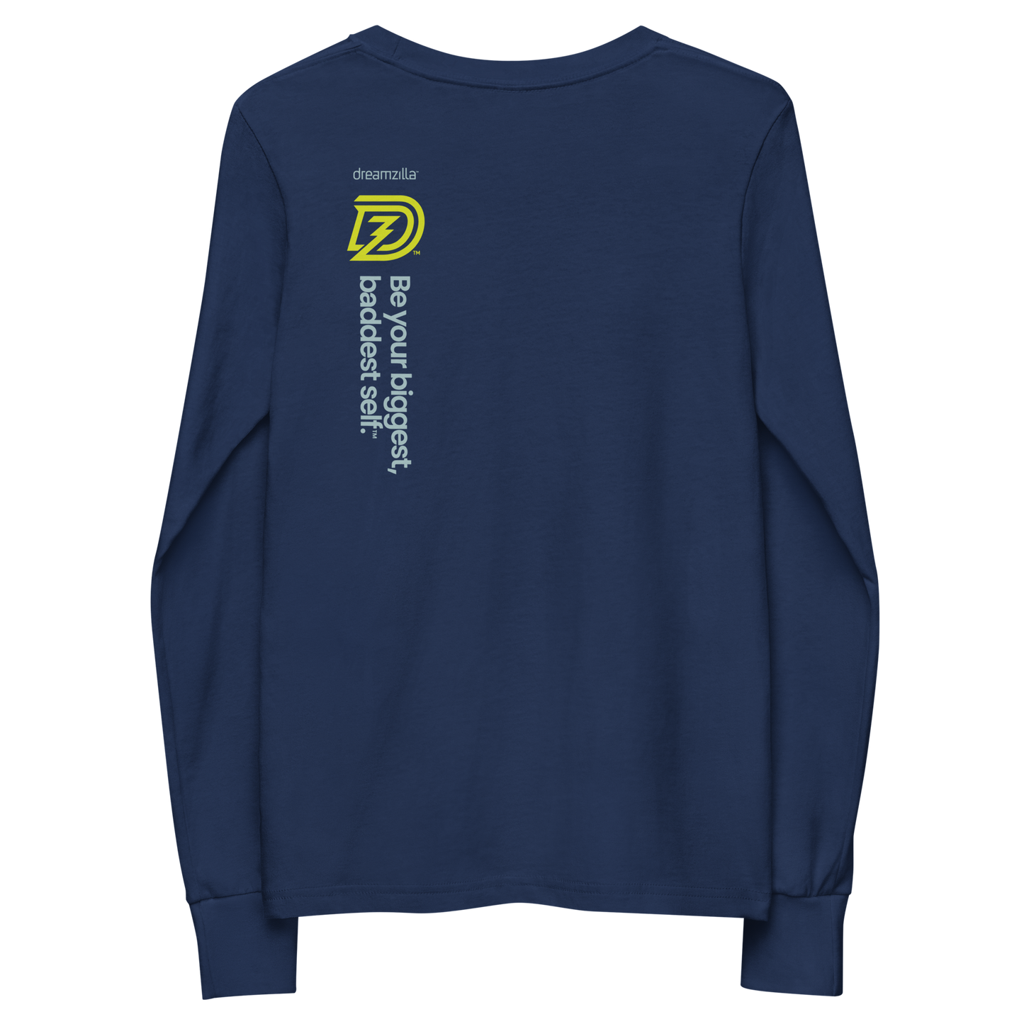 Back of Baby Zilla Youth Long Sleeve Tee in Navy