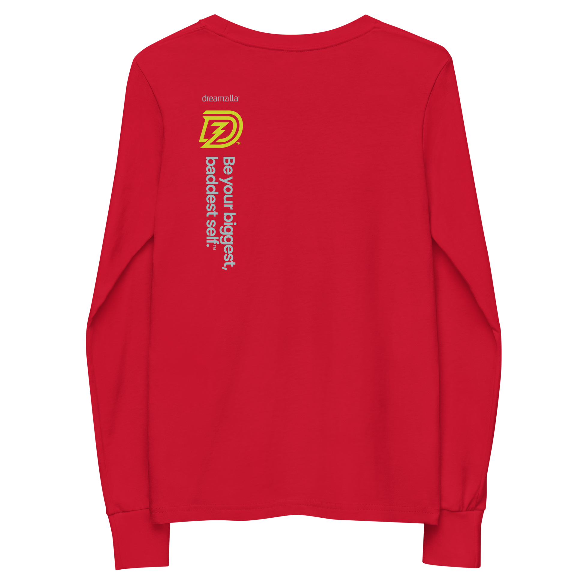 Back of Baby Zilla Youth Long Sleeve Tee in Red