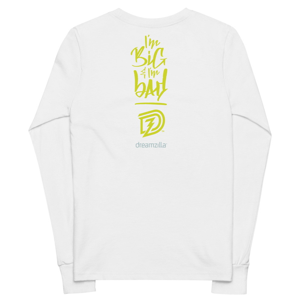 Back of Big and Bad - Youth Long Sleeve Tee in White