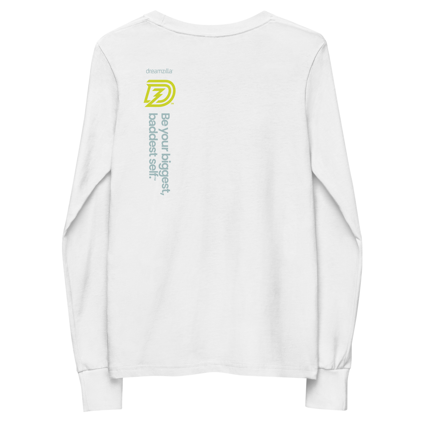 Back of Baby Zilla Youth Long Sleeve Tee in White
