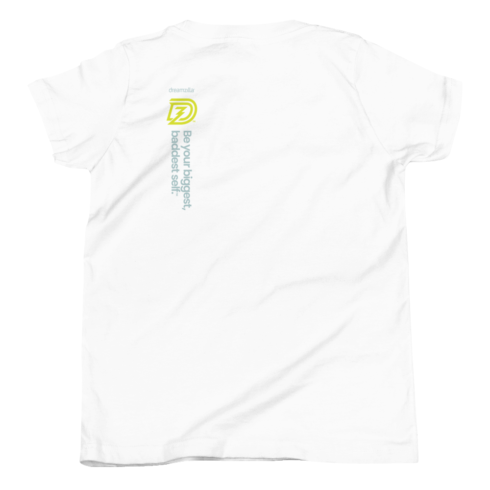 Back of Baby Zilla Youth Short Sleeve Tee in White